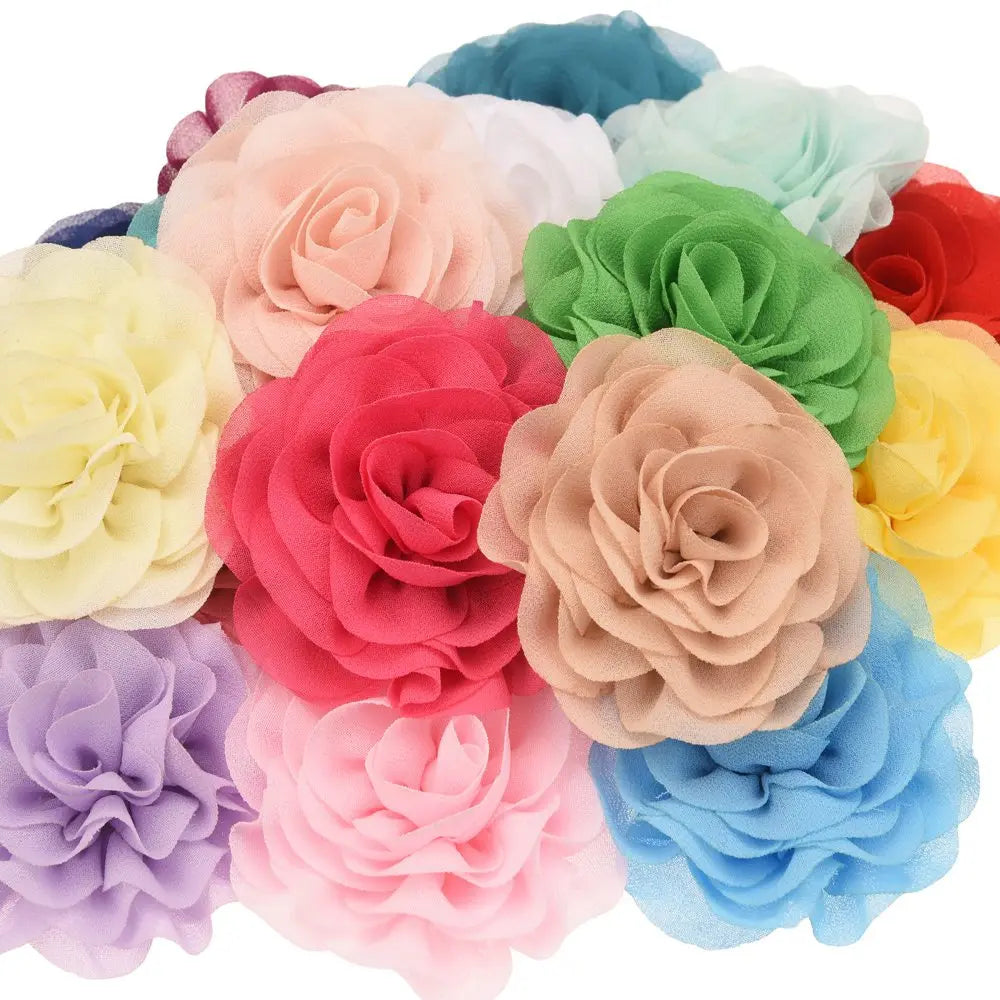 12PCS  Chiffon Ruffles Hair Flower 7cm Chiffon Flowers Hair Accessories Fashion Accessory Wedding decoration flower for Headband