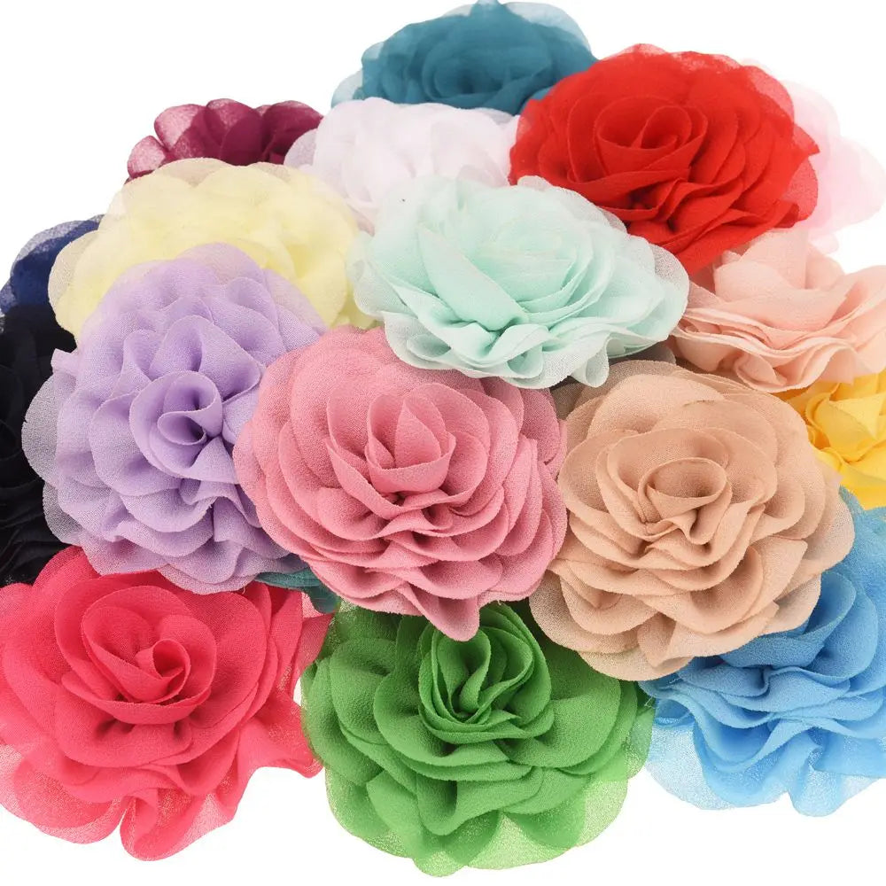 12PCS  Chiffon Ruffles Hair Flower 7cm Chiffon Flowers Hair Accessories Fashion Accessory Wedding decoration flower for Headband