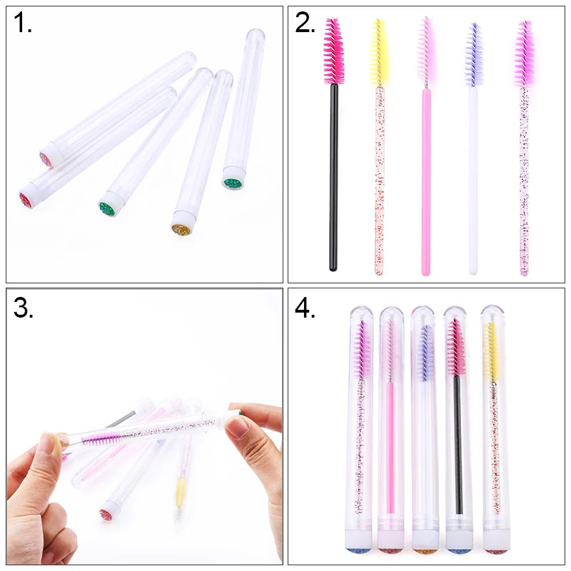 10pcs Pink Eyelashes Brushes Reusable Eyebrow Brush for Eyelash Extension Crystal Eyelash Brush Mascara Tube Make Up Hot Sales