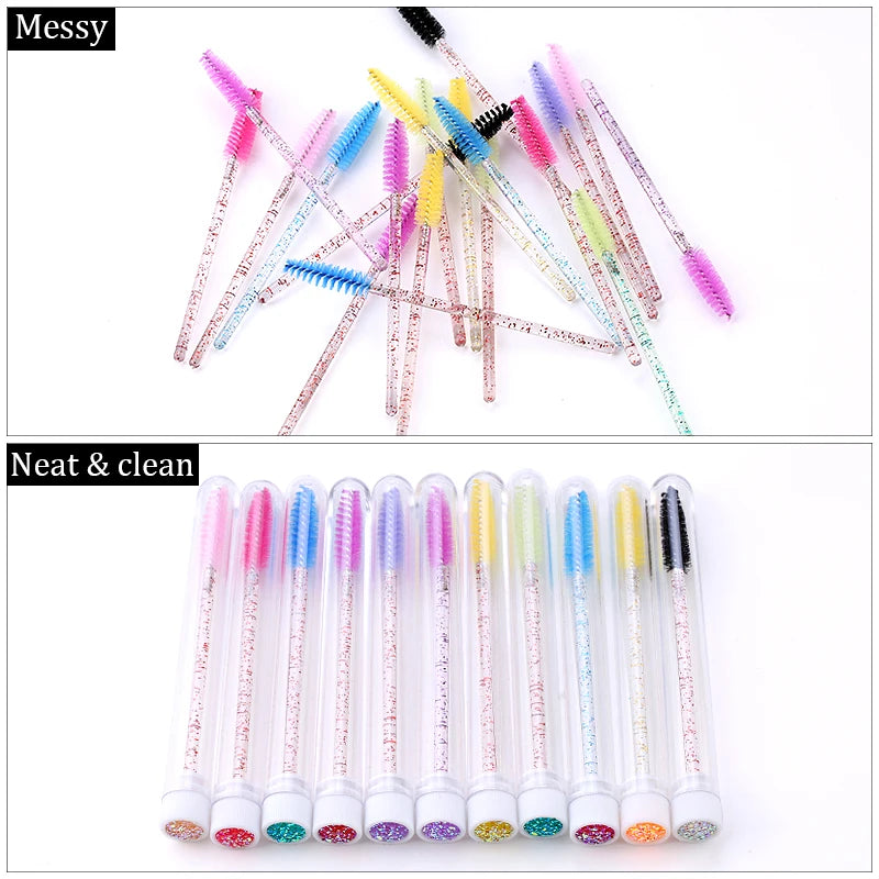 10pcs Pink Eyelashes Brushes Reusable Eyebrow Brush for Eyelash Extension Crystal Eyelash Brush Mascara Tube Make Up Hot Sales