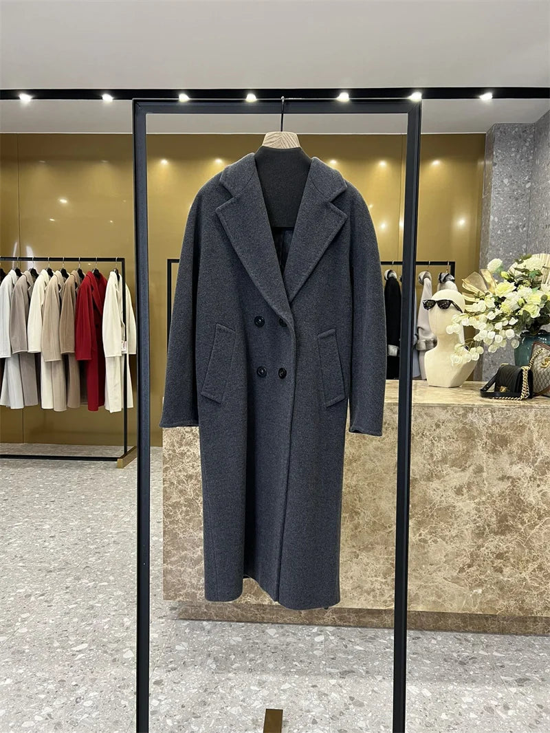 101801 90% Wool 10% Cashmere Coat Women's Medium Long Classic Double Row Button Wool Coat