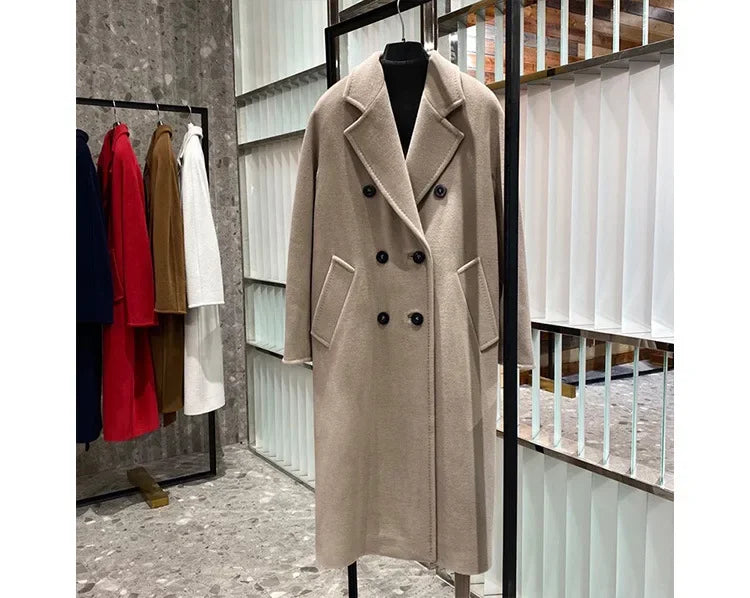 101801 90% Wool 10% Cashmere Coat Women's Medium Long Classic Double Row Button Wool Coat