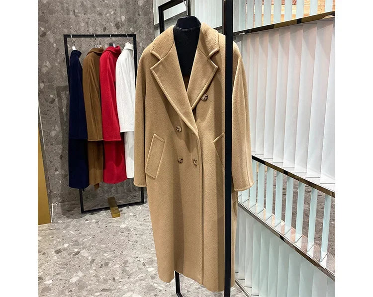 101801 90% Wool 10% Cashmere Coat Women's Medium Long Classic Double Row Button Wool Coat