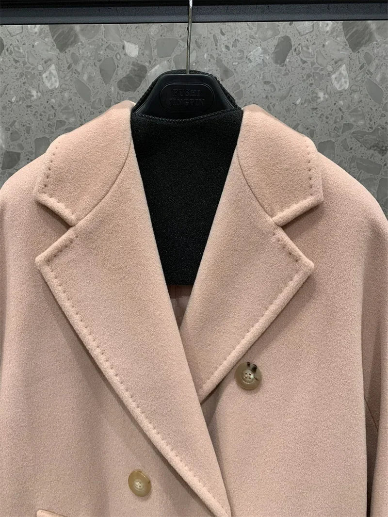 101801 90% Wool 10% Cashmere Coat Women's Medium Long Classic Double Row Button Wool Coat