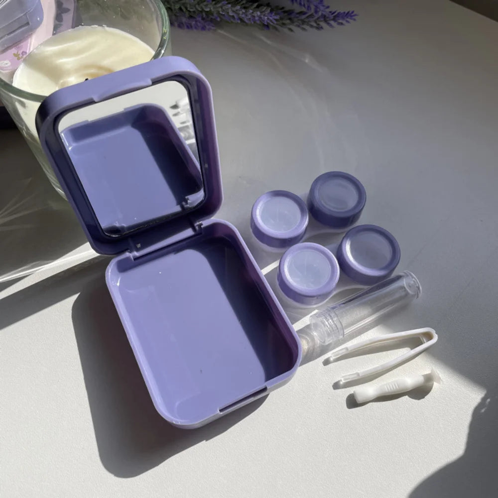 1 Piece Beauty Contact Lens Box Purple Tulip Portable Contact Lens Case Companion Box Two-pack Eye Lenses Holder Container