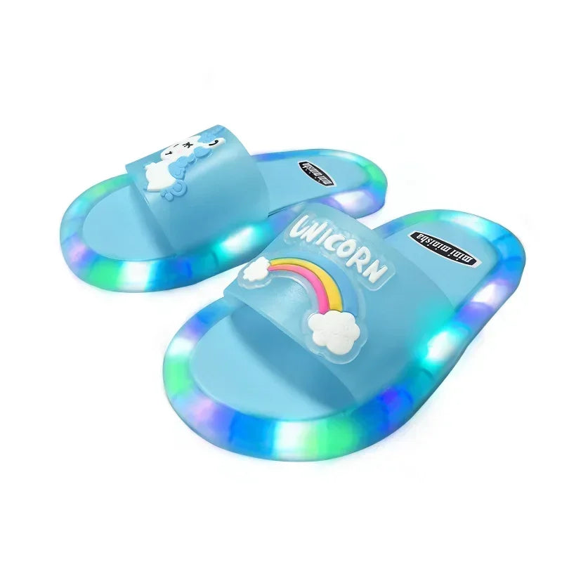 슬리퍼 Kids Shoe Fashion LED Luminescent Children's Slippers Summer New Cartoon Crystal Shoes Girls/boys Sandals Flip Flops