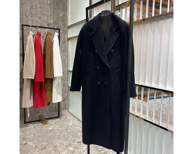 101801 90% Wool 10% Cashmere Coat Women's Medium Long Classic Double Row Button Wool Coat