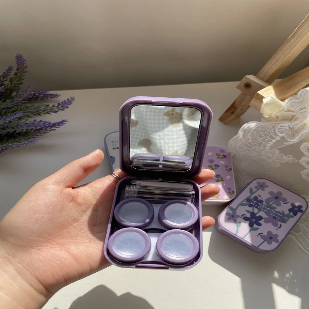 1 Piece Beauty Contact Lens Box Purple Tulip Portable Contact Lens Case Companion Box Two-pack Eye Lenses Holder Container