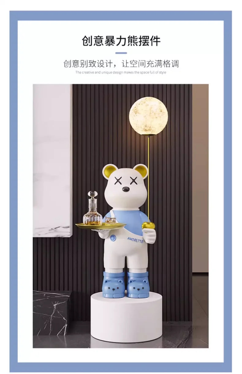 130cm High Violent Bear Living Room Large Floor-standing Ornaments, Home Decorations, Light-emitting, Tray Storage