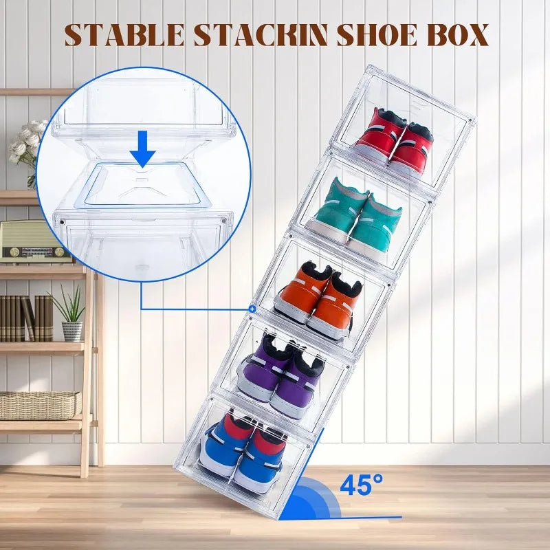 12 Pack Shoe Box,Drop Front Shoe Box,Clear Plastic Stackable Sneaker Box,Shoe Containers,Acrylic Shoe Display Case