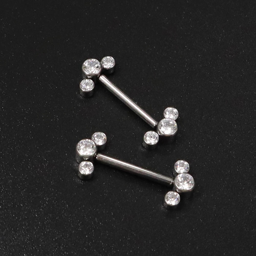 1 Pcs F136 Titanium Nipple Ring White Zirconium Insert Pin Style Cylindrical Ear Bridge Body Piercing Jewelry Double Head Studs