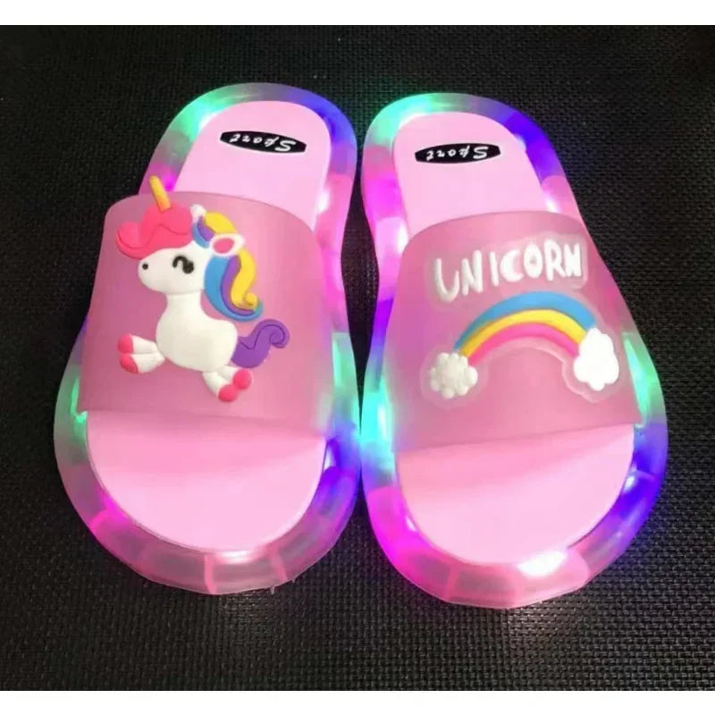 슬리퍼 Kids Shoe Fashion LED Luminescent Children's Slippers Summer New Cartoon Crystal Shoes Girls/boys Sandals Flip Flops