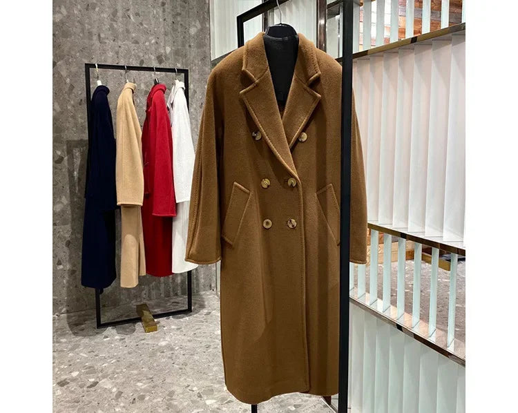 101801 90% Wool 10% Cashmere Coat Women's Medium Long Classic Double Row Button Wool Coat