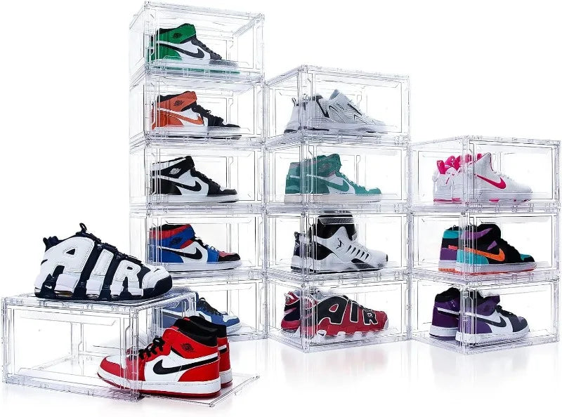 12 Pack Shoe Box,Drop Front Shoe Box,Clear Plastic Stackable Sneaker Box,Shoe Containers,Acrylic Shoe Display Case