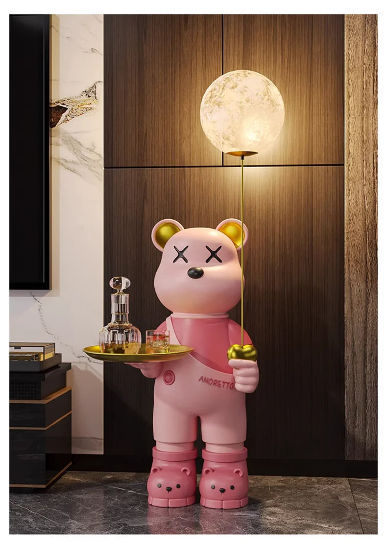 130cm High Violent Bear Living Room Large Floor-standing Ornaments, Home Decorations, Light-emitting, Tray Storage