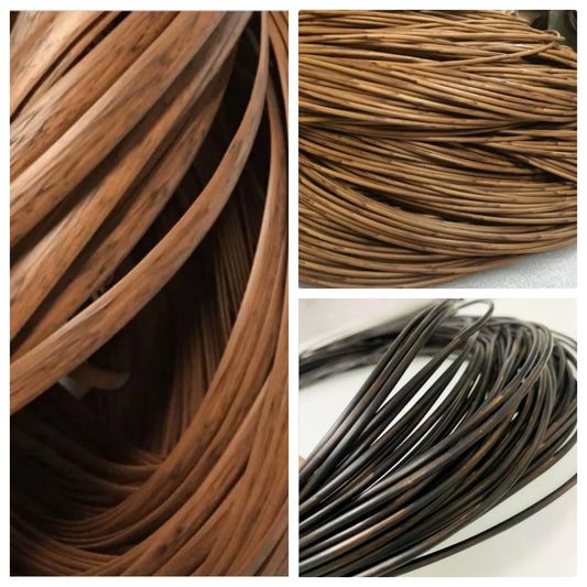 10 Meters PE Wood Color PE Flat Gradient Synthetic Rattan Material Weaving Plastic Cane For Outdoor Chair Table Basket