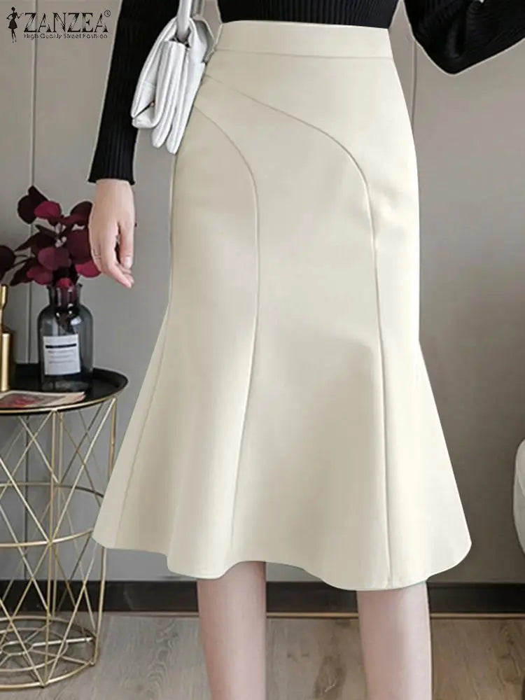 ZANZEA 2024 Fashion Spliced Mermaid Skirts Women Elegant Temperament High Waist Midi Jupes Casual Slim Fit Party Fishtail Skirt