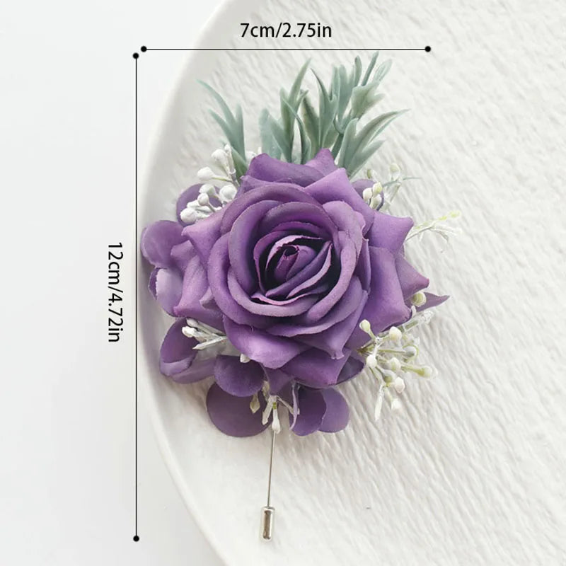 1/6PCS Purple Rose Wedding Wrist Corsage And Boutonniere Set For Bride Bridesmaid Men Groom Red Rose Wedding Flower Accessories