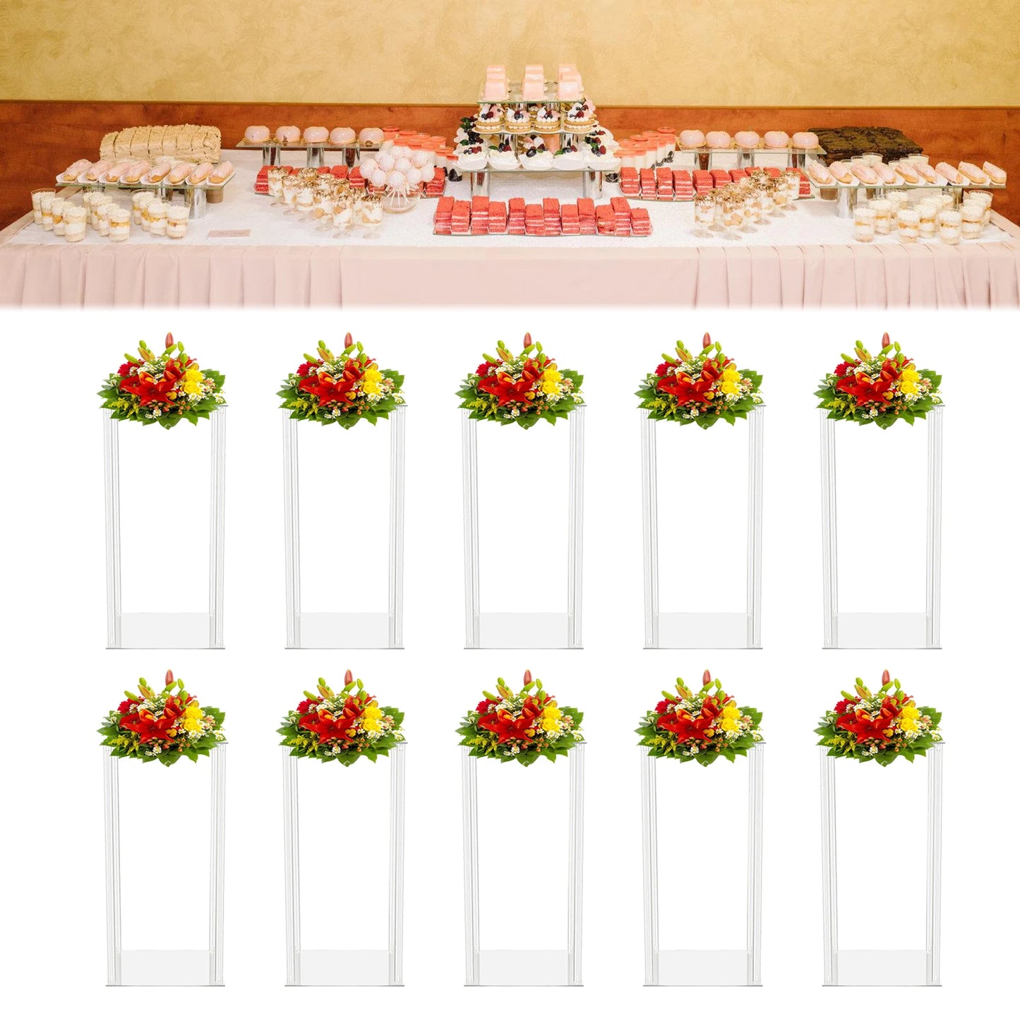 10PCs Acrylic Flower Vase Clear Centerpiece Stand for Wedding Reception Table Decoration Clear Display Rack Luxury Floral