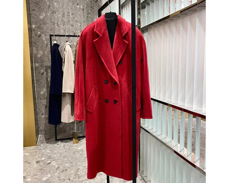 101801 90% Wool 10% Cashmere Coat Women's Medium Long Classic Double Row Button Wool Coat