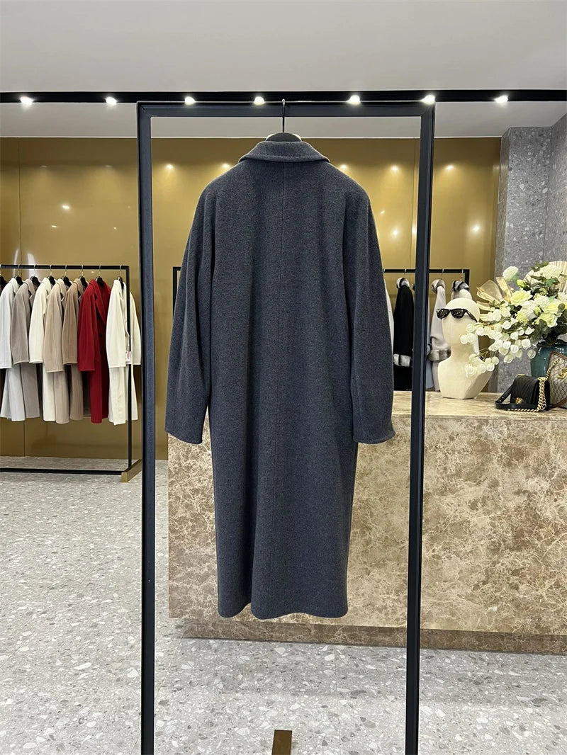 101801 90% Wool 10% Cashmere Coat Women's Medium Long Classic Double Row Button Wool Coat