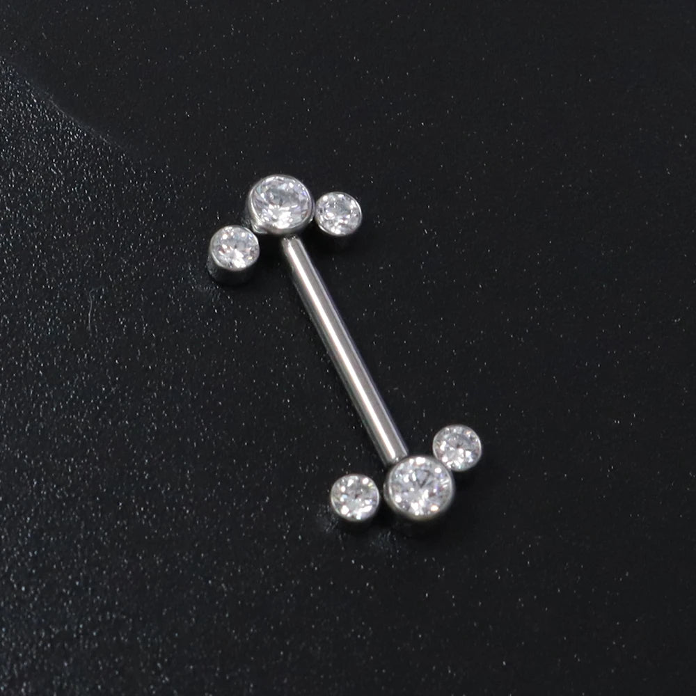 1 Pcs F136 Titanium Nipple Ring White Zirconium Insert Pin Style Cylindrical Ear Bridge Body Piercing Jewelry Double Head Studs