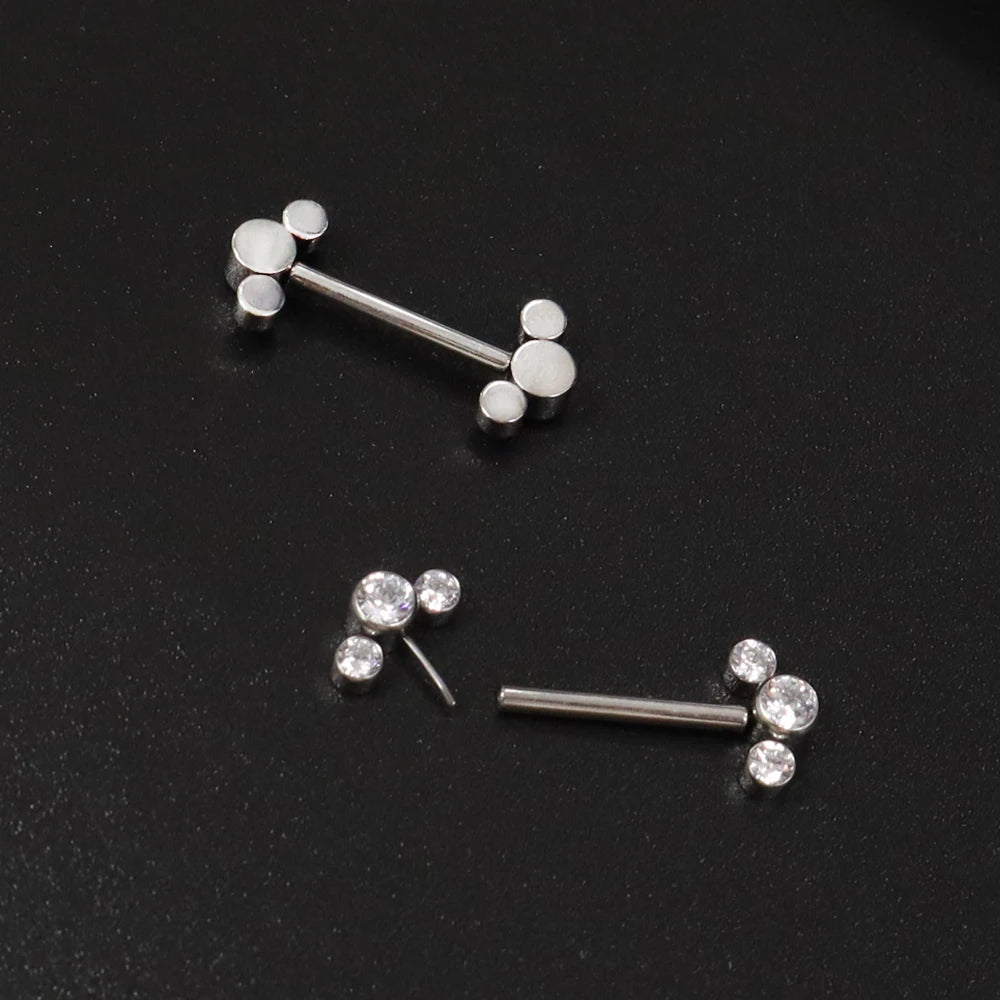 1 Pcs F136 Titanium Nipple Ring White Zirconium Insert Pin Style Cylindrical Ear Bridge Body Piercing Jewelry Double Head Studs