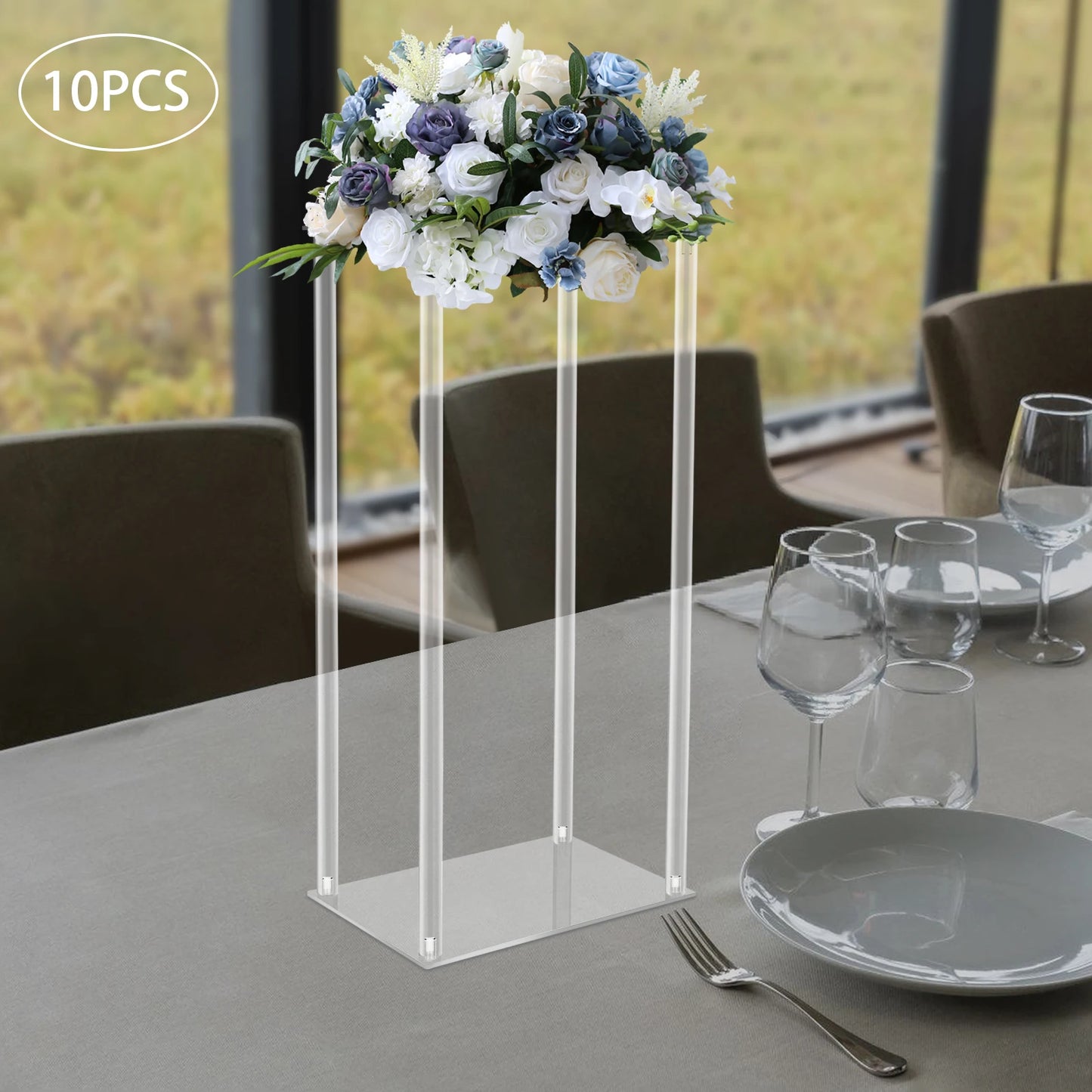 10PCs Acrylic Flower Vase Clear Centerpiece Stand for Wedding Reception Table Decoration Clear Display Rack Luxury Floral