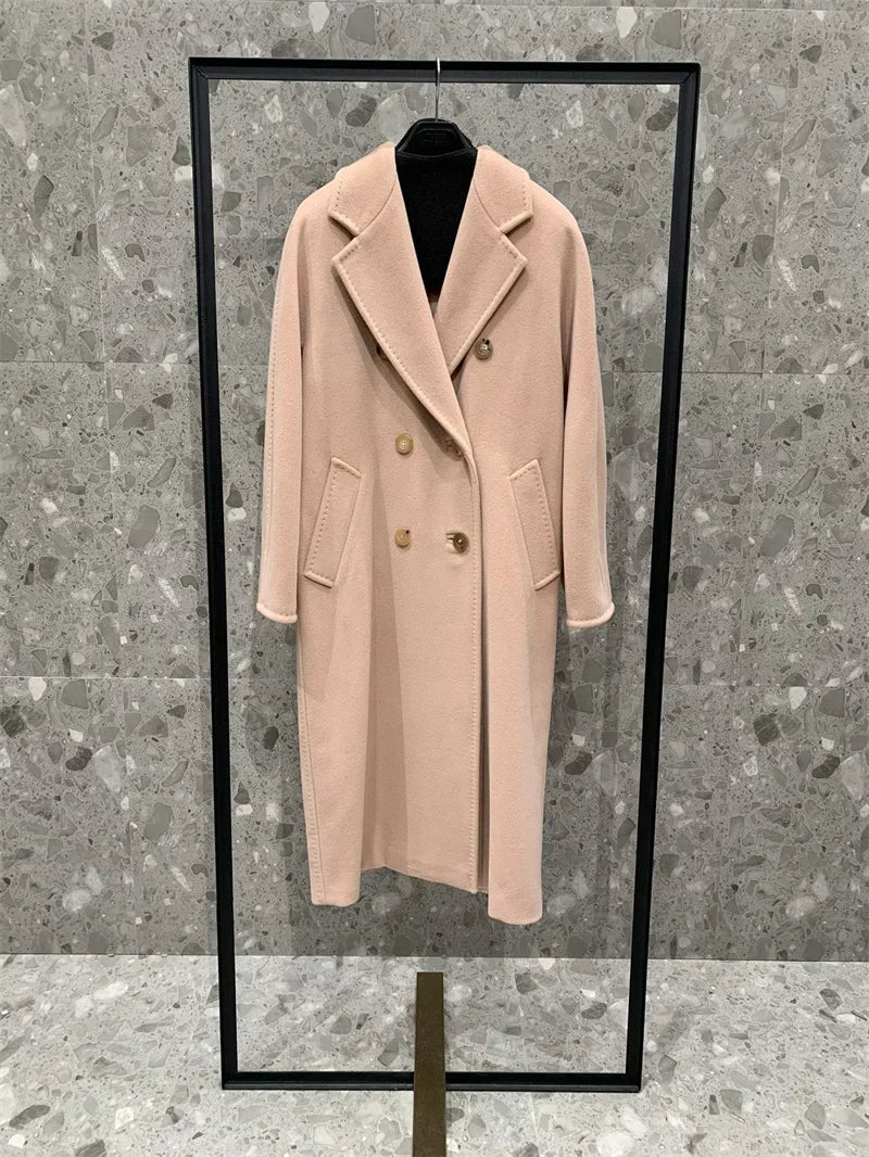 101801 90% Wool 10% Cashmere Coat Women's Medium Long Classic Double Row Button Wool Coat