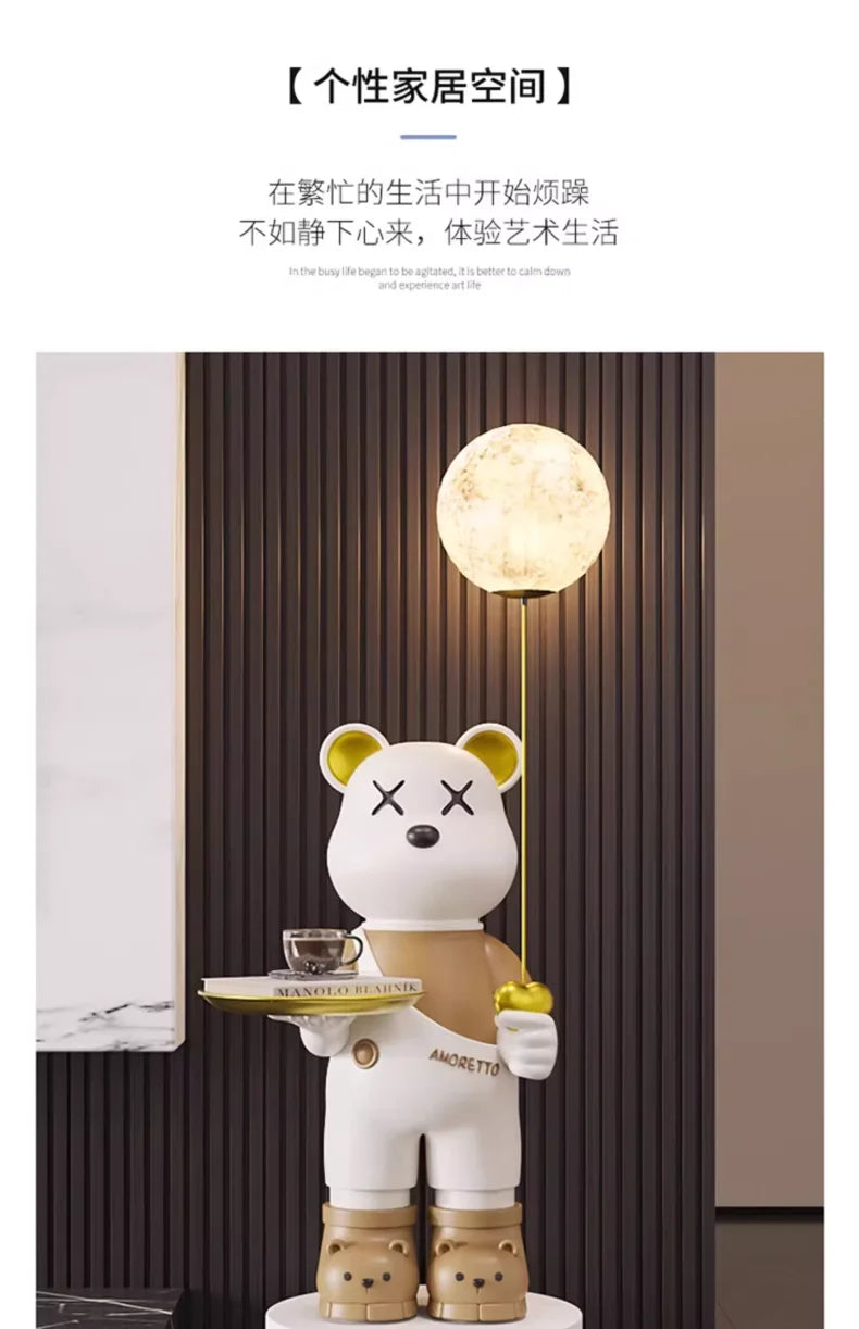 130cm High Violent Bear Living Room Large Floor-standing Ornaments, Home Decorations, Light-emitting, Tray Storage