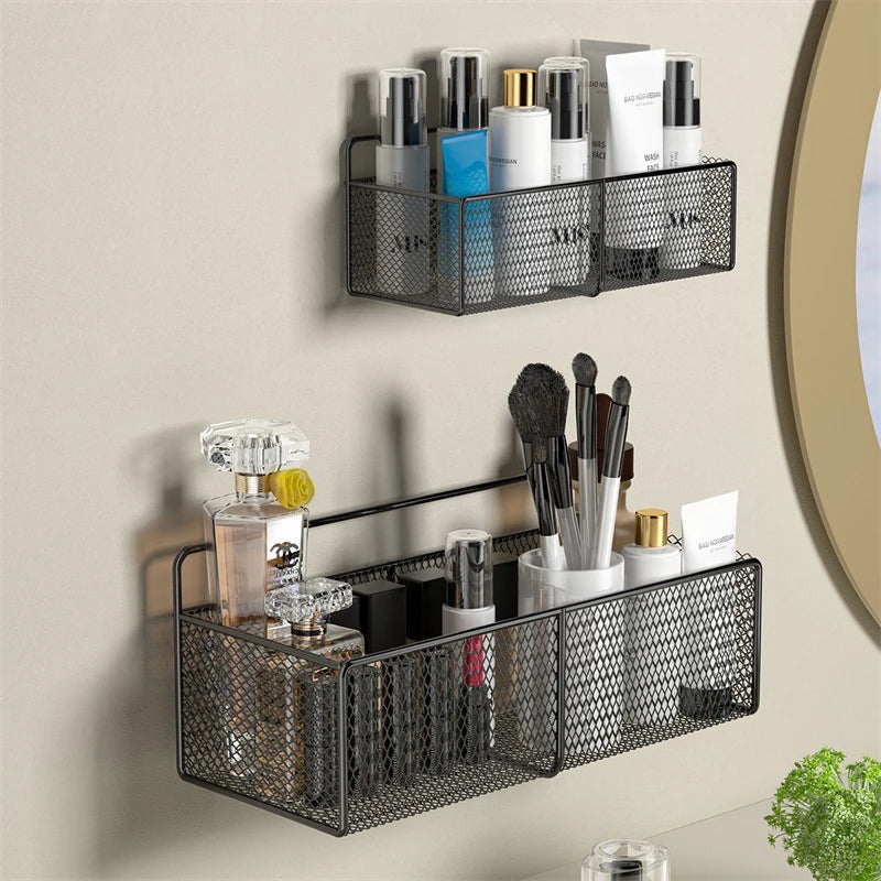 1pc Black Wall-Mounted Bathroom Shelf Shower Shampoo Rack Kitchen Condiment Storage Basket Toilet Soap Holder Bathroom Organizer