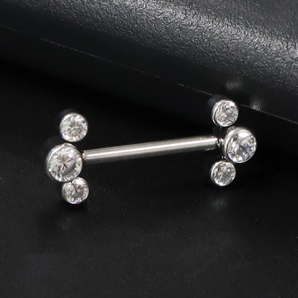 1 Pcs F136 Titanium Nipple Ring White Zirconium Insert Pin Style Cylindrical Ear Bridge Body Piercing Jewelry Double Head Studs