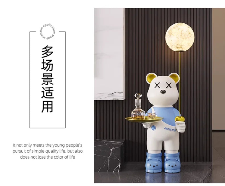 130cm High Violent Bear Living Room Large Floor-standing Ornaments, Home Decorations, Light-emitting, Tray Storage