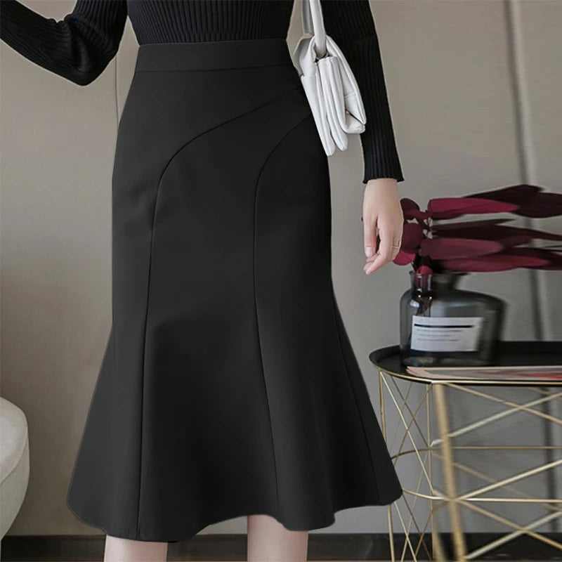 ZANZEA 2024 Fashion Spliced Mermaid Skirts Women Elegant Temperament High Waist Midi Jupes Casual Slim Fit Party Fishtail Skirt