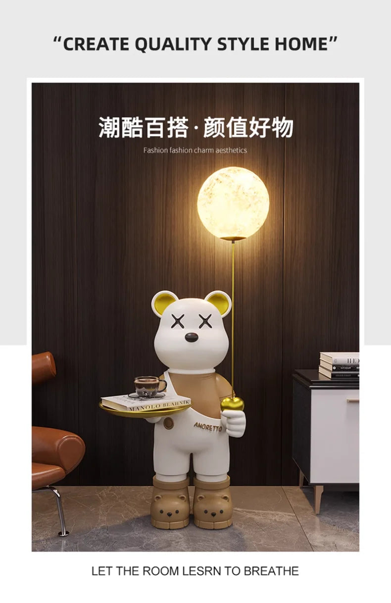 130cm High Violent Bear Living Room Large Floor-standing Ornaments, Home Decorations, Light-emitting, Tray Storage