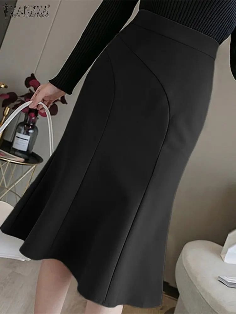 ZANZEA 2024 Fashion Spliced Mermaid Skirts Women Elegant Temperament High Waist Midi Jupes Casual Slim Fit Party Fishtail Skirt