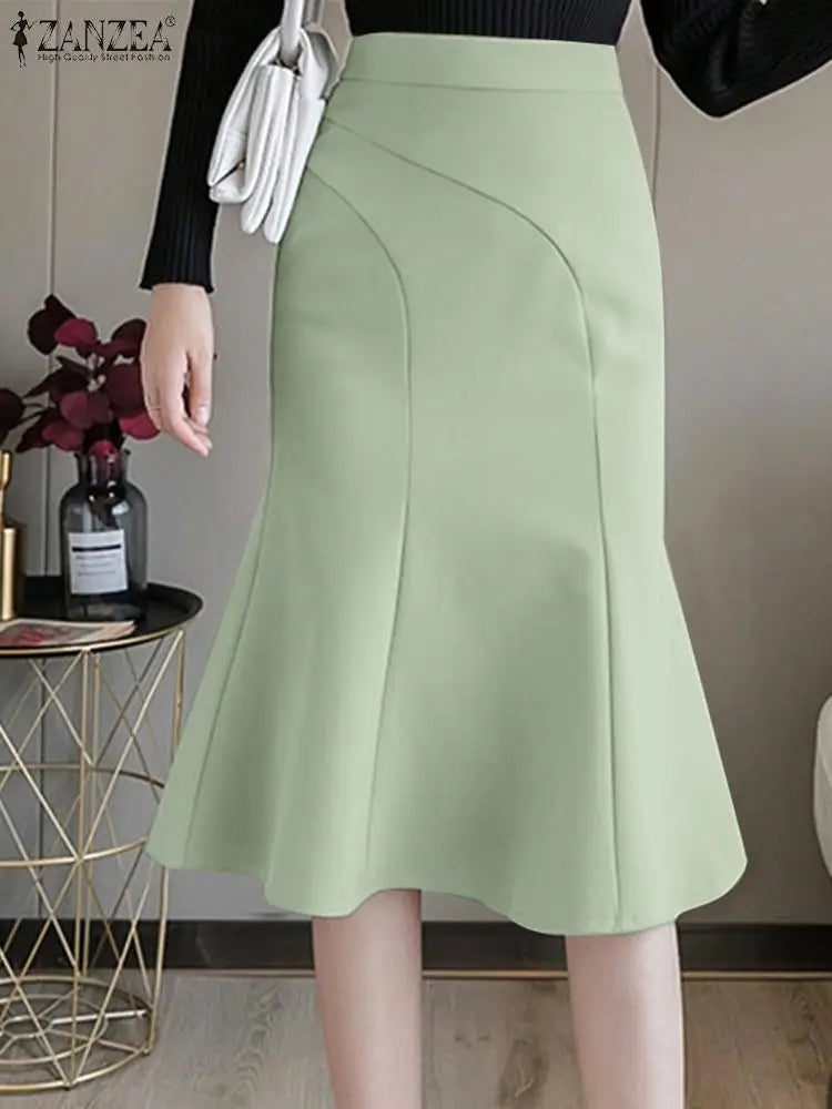 ZANZEA 2024 Fashion Spliced Mermaid Skirts Women Elegant Temperament High Waist Midi Jupes Casual Slim Fit Party Fishtail Skirt