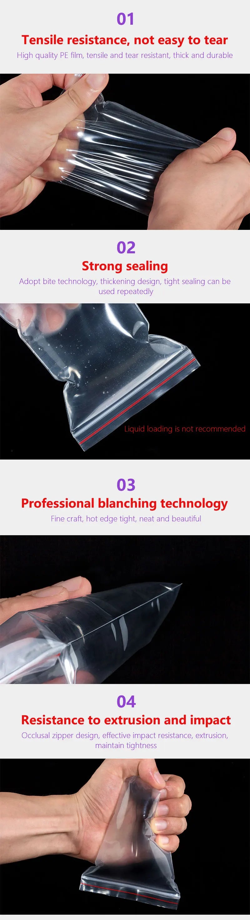 100Pcs Thicken Zipper Sealed Bags Clear Plastic Storage Bag for Small Jewelry Food Packing Reclosable Ziplock Sealing Bags