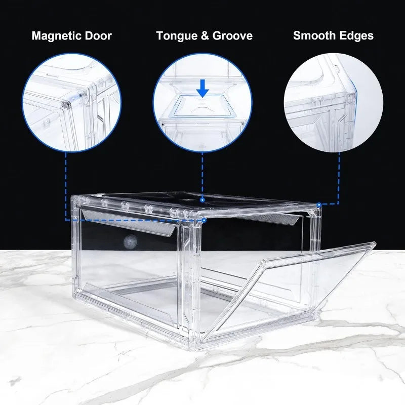 12 Pack Shoe Box,Drop Front Shoe Box,Clear Plastic Stackable Sneaker Box,Shoe Containers,Acrylic Shoe Display Case