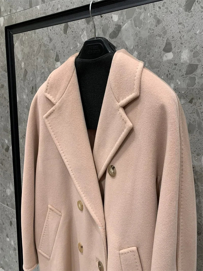 101801 90% Wool 10% Cashmere Coat Women's Medium Long Classic Double Row Button Wool Coat