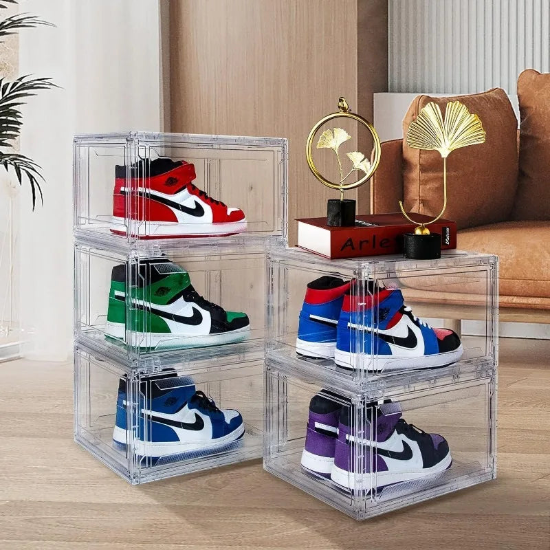 12 Pack Shoe Box,Drop Front Shoe Box,Clear Plastic Stackable Sneaker Box,Shoe Containers,Acrylic Shoe Display Case