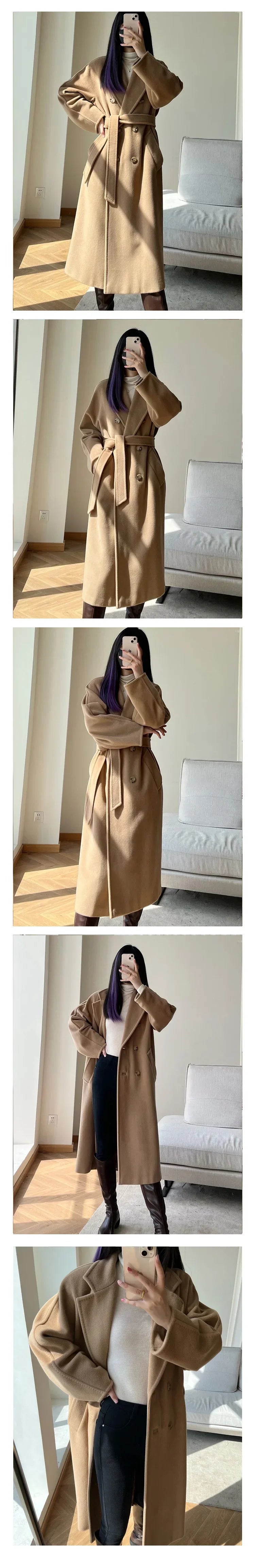 101801 90% Wool 10% Cashmere Coat Women's Medium Long Classic Double Row Button Wool Coat